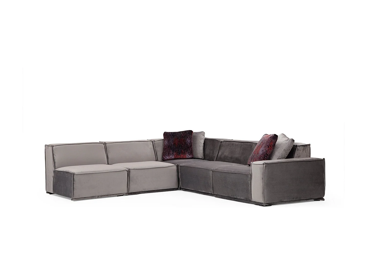 Canapé d'angle à gauche 4 places modulable avec 4 coussins Buhaj Velours Gris