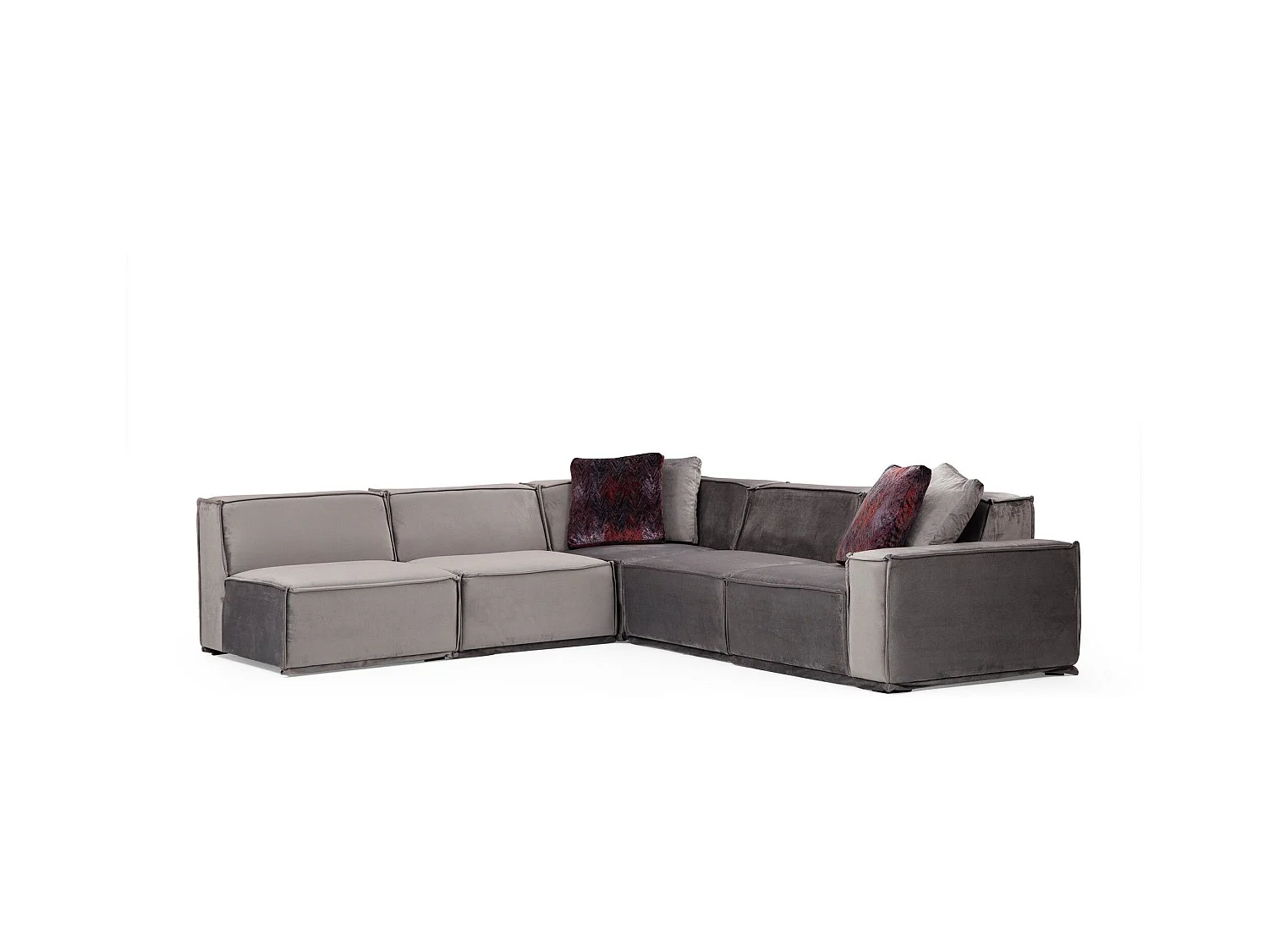 Canapé d'angle à gauche 4 places modulable avec 4 coussins Buhaj Velours Gris