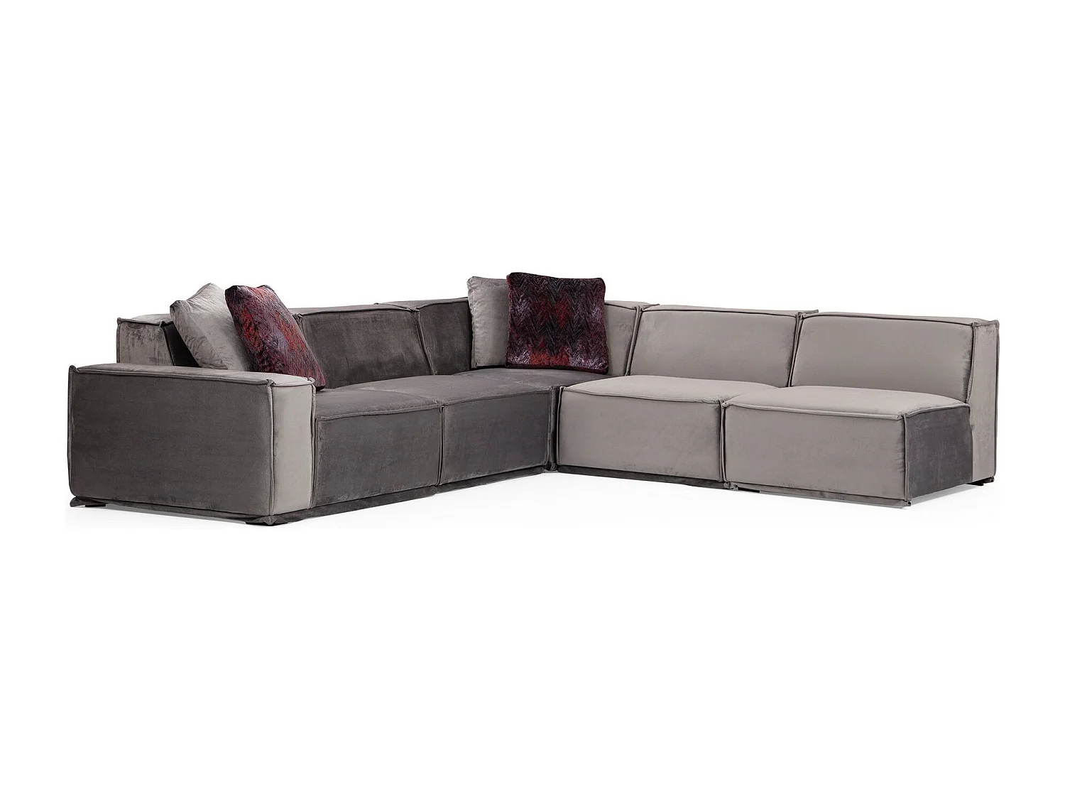 Kego grijze fluwelen modulaire hoekbank L 300 x D 276 cm-juiste hoek