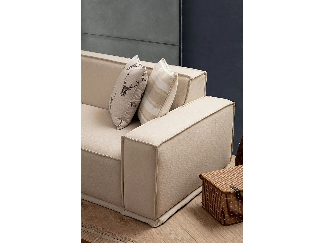 Canapé modulable avec méridienne à gauche et 2 coussins Buhaj Tissu Blanc crème