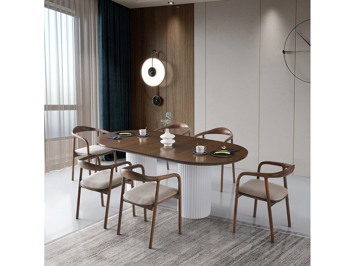 Table de salle à manger jusqu'à 8 couverts Wilda Bois foncé et Blanc