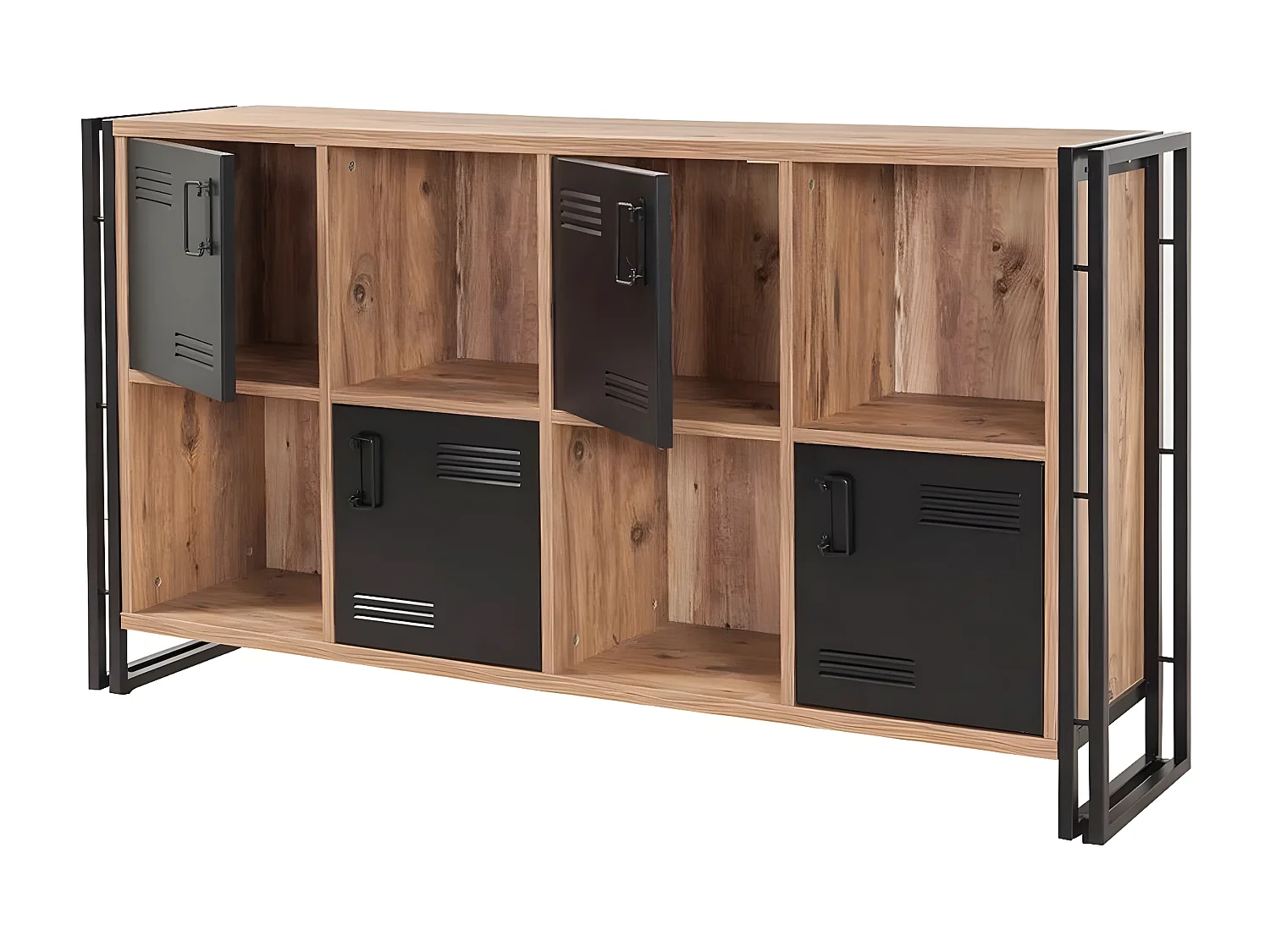 Ensemble meuble TV, table basse et buffet style industriel Senlid Métal Noir et Bois Naturel