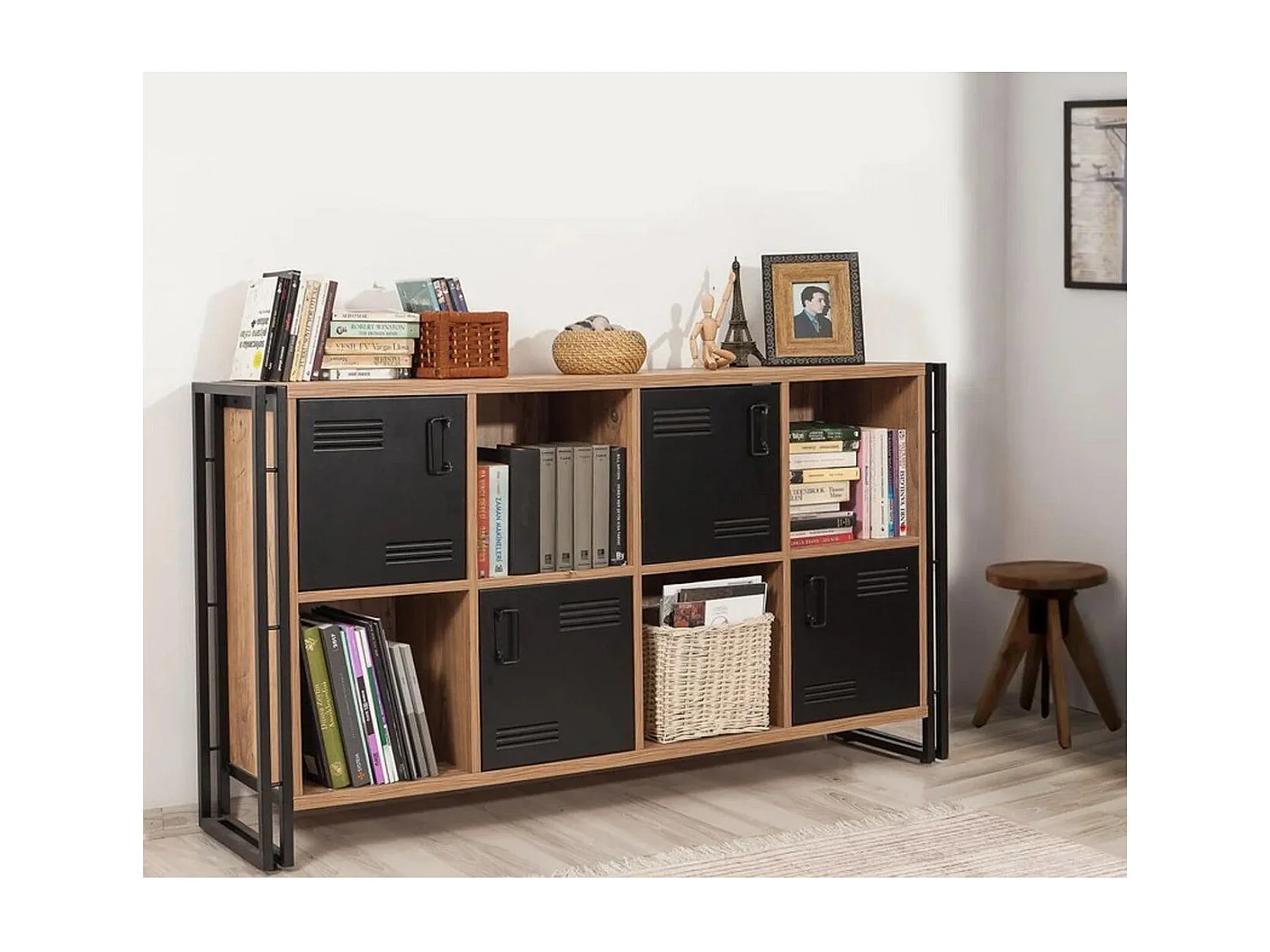 Ensemble meuble TV, table basse et buffet style industriel Senlid Métal Noir et Bois Naturel