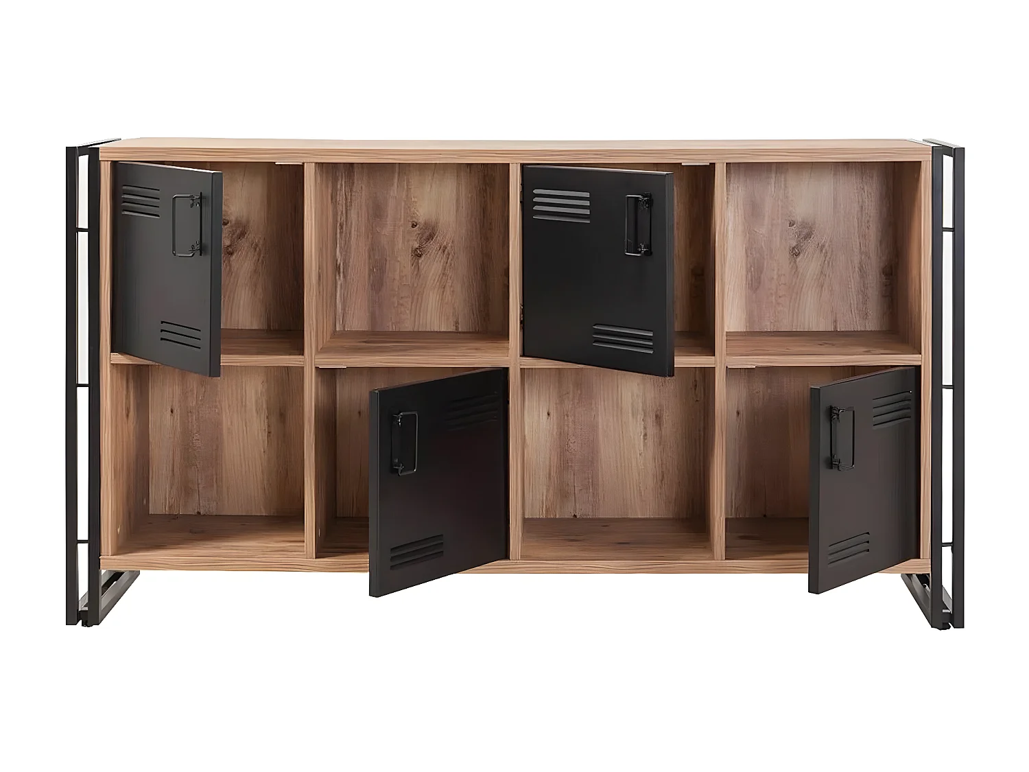 Ensemble meuble TV, table basse et buffet style industriel Senlid Métal Noir et Bois Naturel