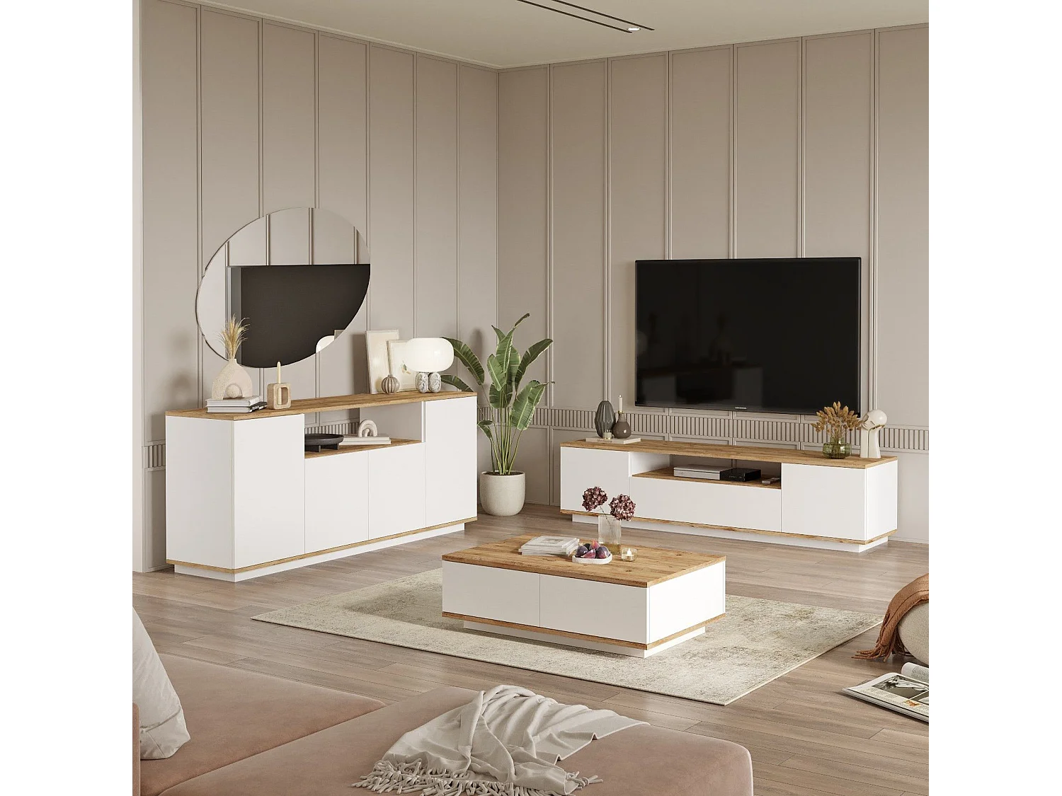 Conjunto de salón Kailua 2195, Pino|Blanco, Aglomerado laminado