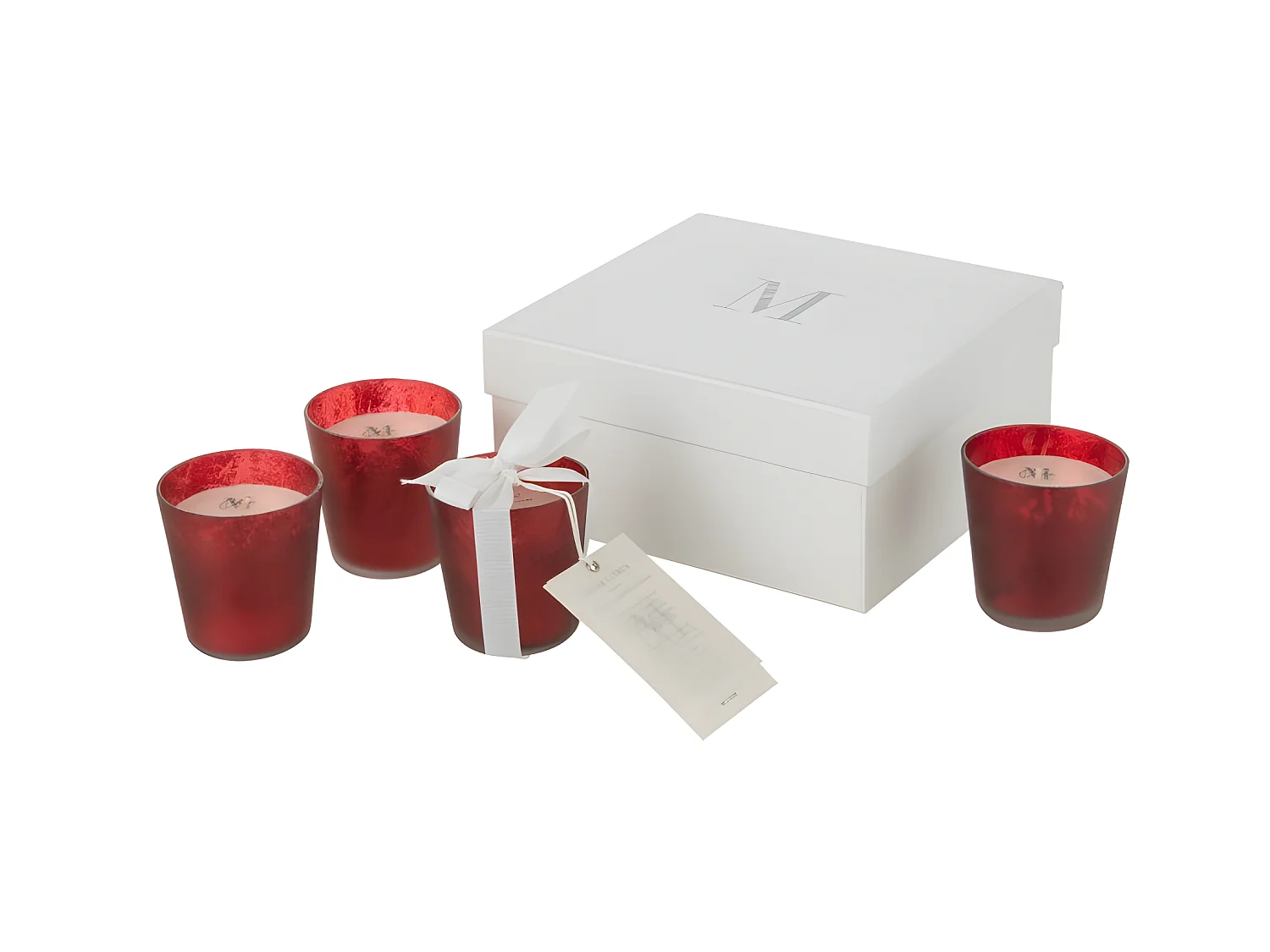 Confezione di 4 candele profumate natalizie in vetro rosso 6,5x6,5x7,3 cm