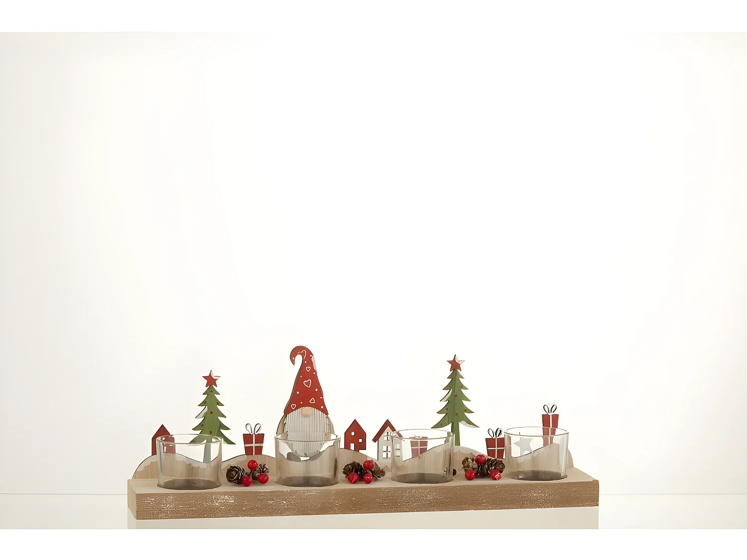 Portacandelas natalizio in legno multicolore 36.5x12.5x7 cm