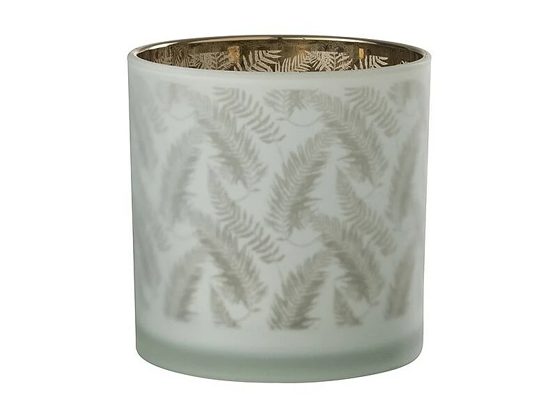 Portavelas hoja cristal blanco/verde Alt. 15 cm