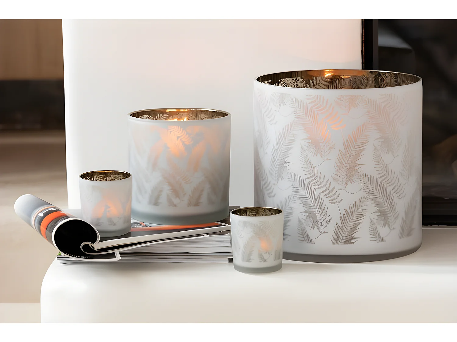 Portavelas hoja cristal blanco/verde Alt. 15 cm