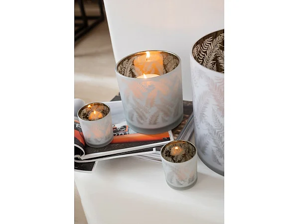 Portavelas hoja cristal blanco/verde Alt. 15 cm