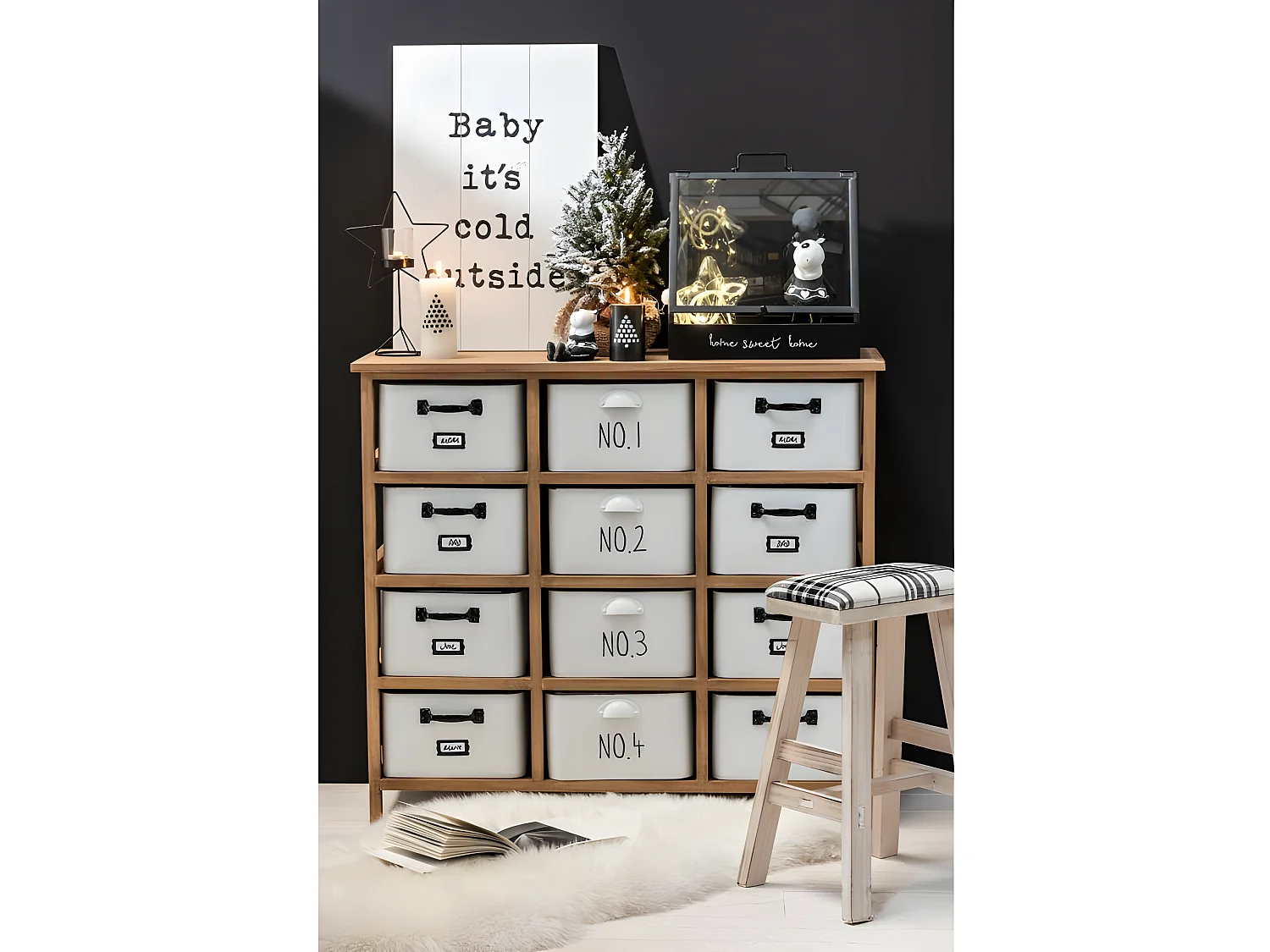 Photophore de Noël en métal noir 20x10x32.5 cm