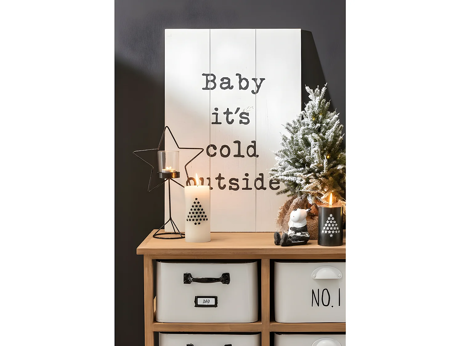 Photophore de Noël en métal noir 20x10x32.5 cm