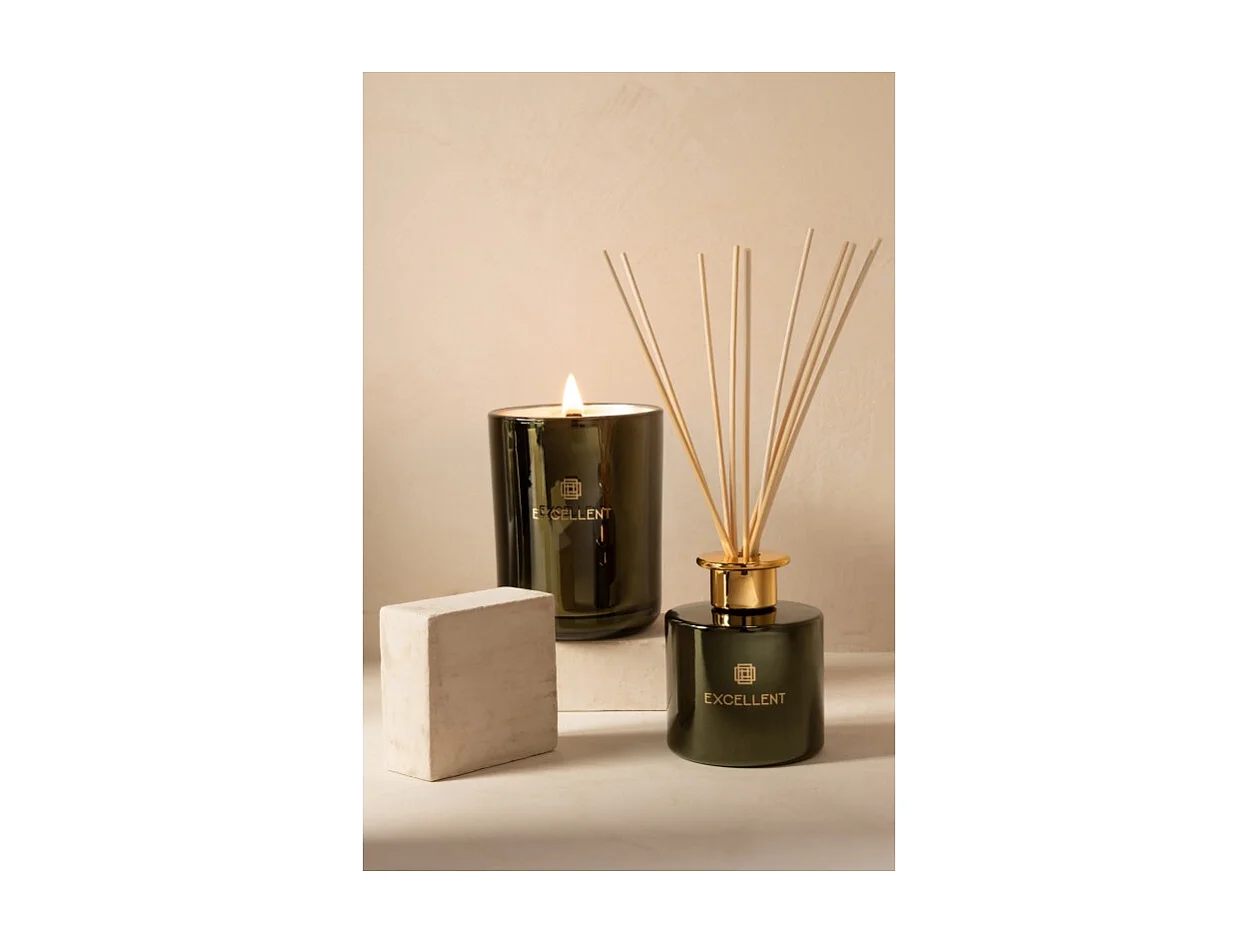 Candela profumata 80H in vetro verde 11x11x15 cm