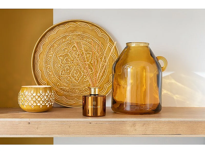 Portavelas perforado de hierro ocre 13x13x9cm