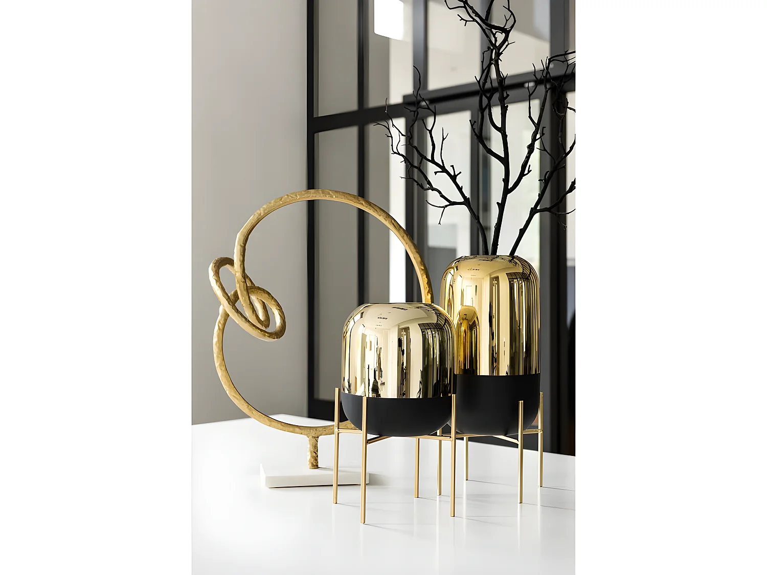 copia de Portavelas + pie cristal negro/oro Alt. 37 cm