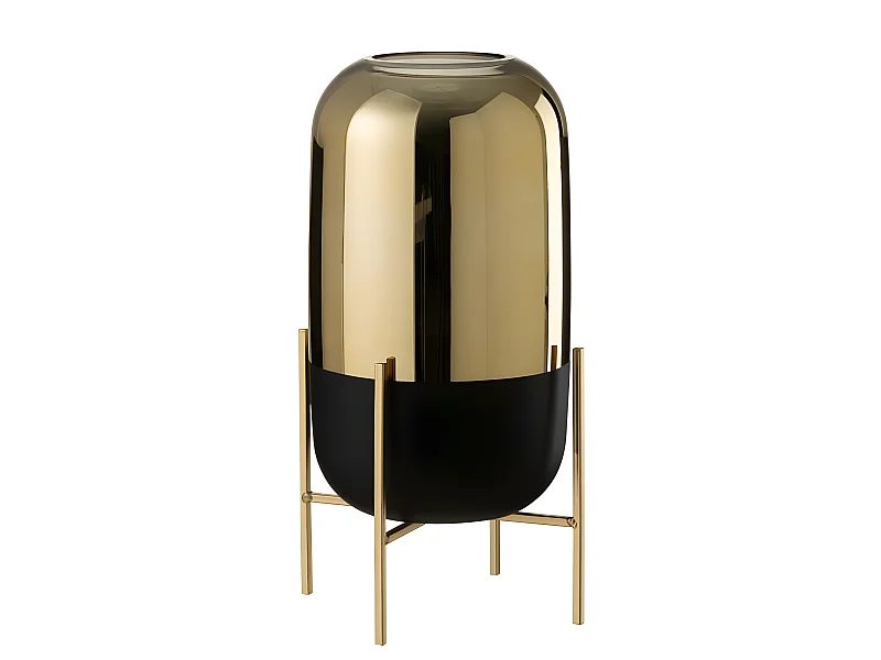 copia de Portavelas + pie cristal negro/oro Alt. 37 cm