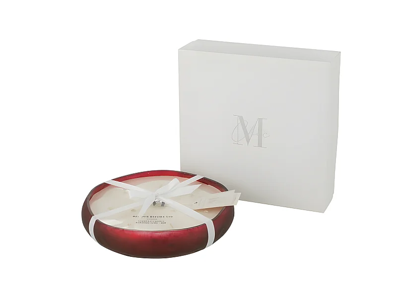 Vela perfumada de 40 horas en un tarro de vidrio rojo de 29x29x6 cm