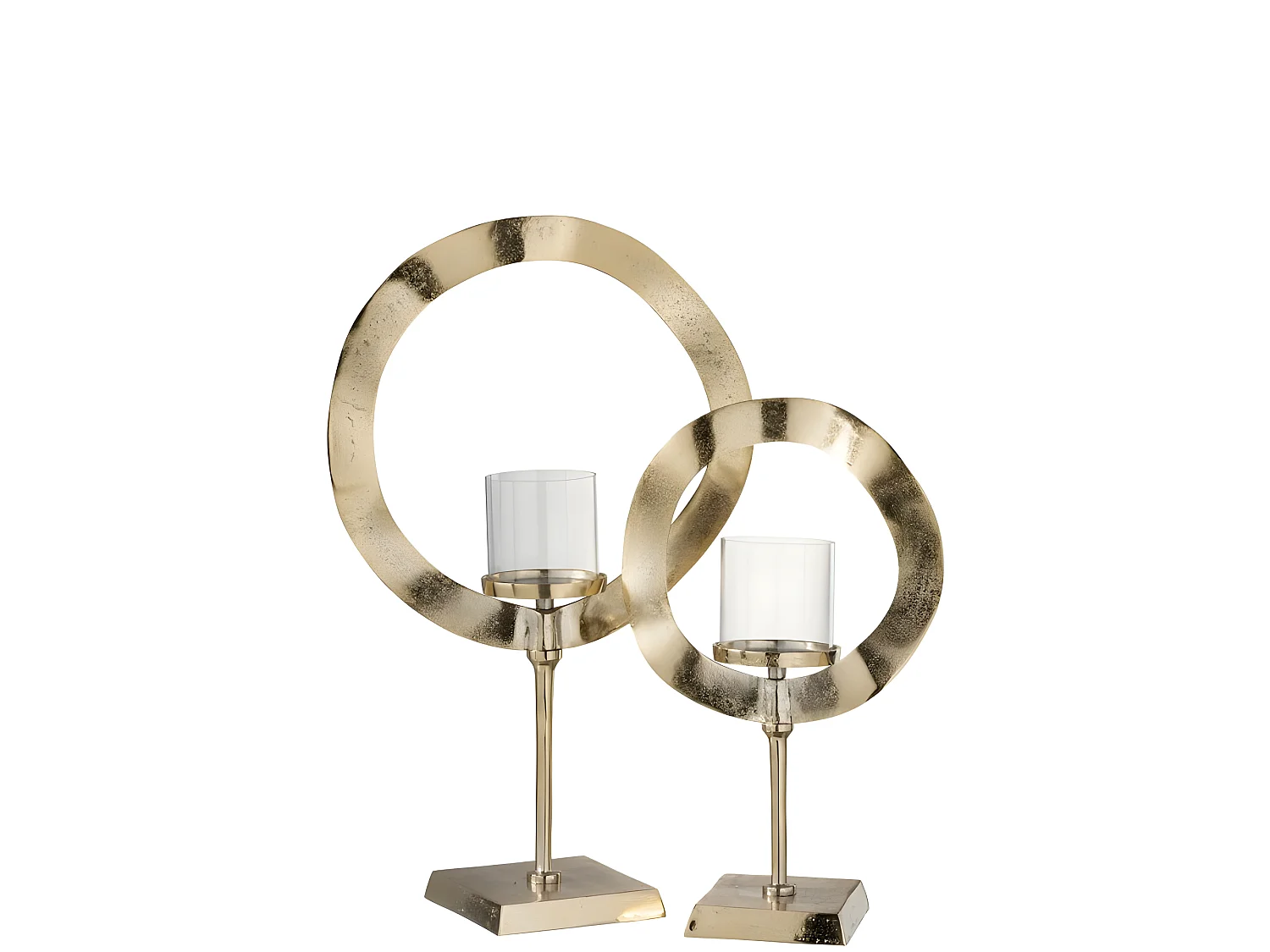 Portavelas redondo pie aluminio oro Alt. 63 cm