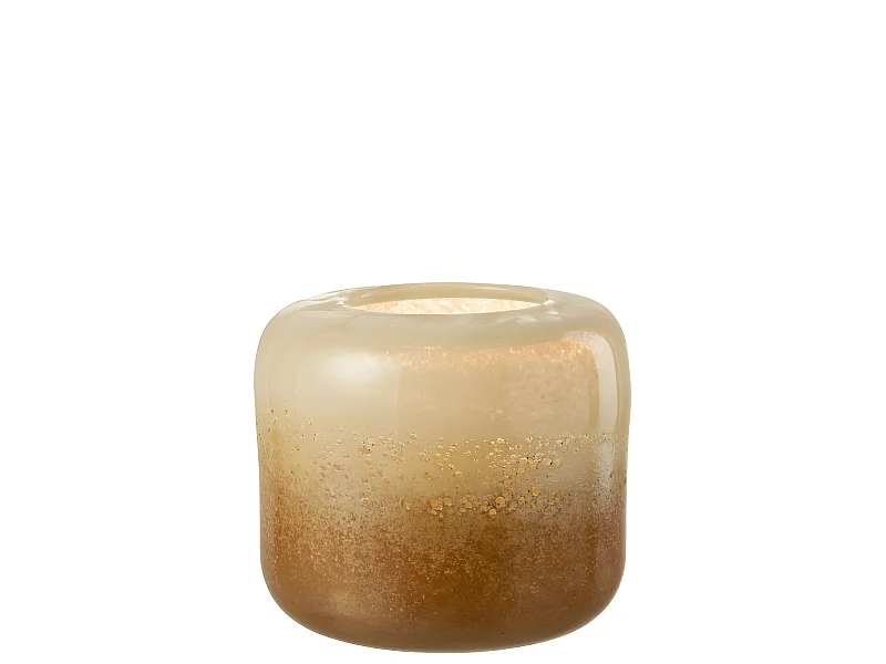 Portavelas de vidrio marrón y beige de 25x25x24cm