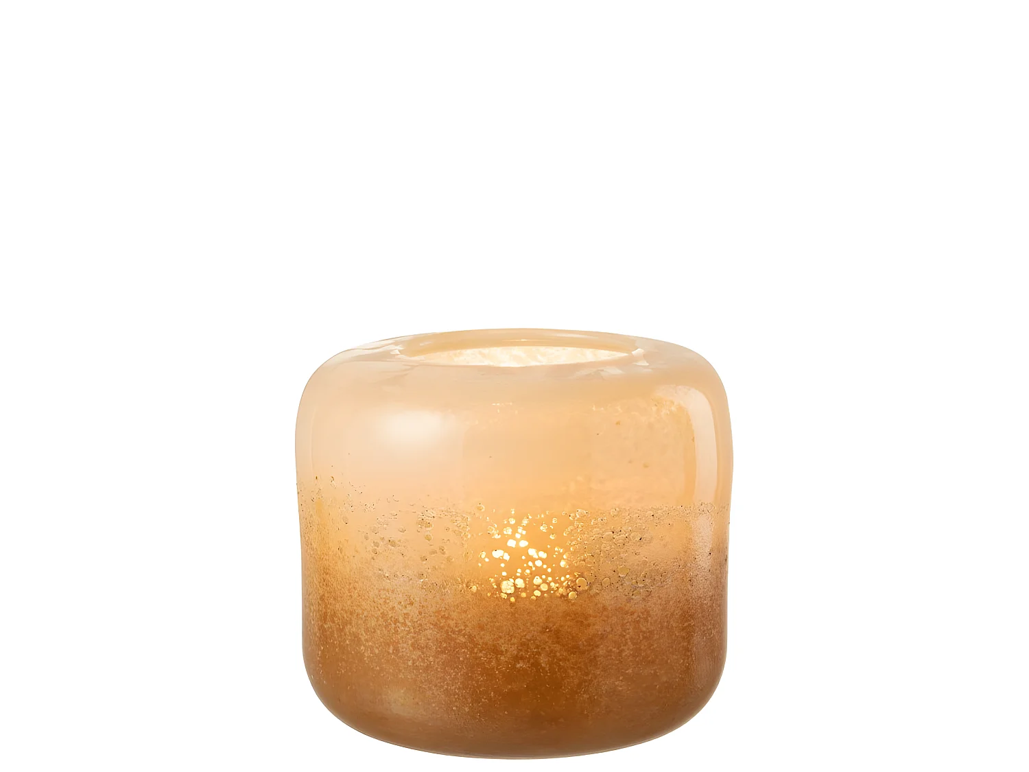 Portavelas de vidrio marrón y beige de 25x25x24cm