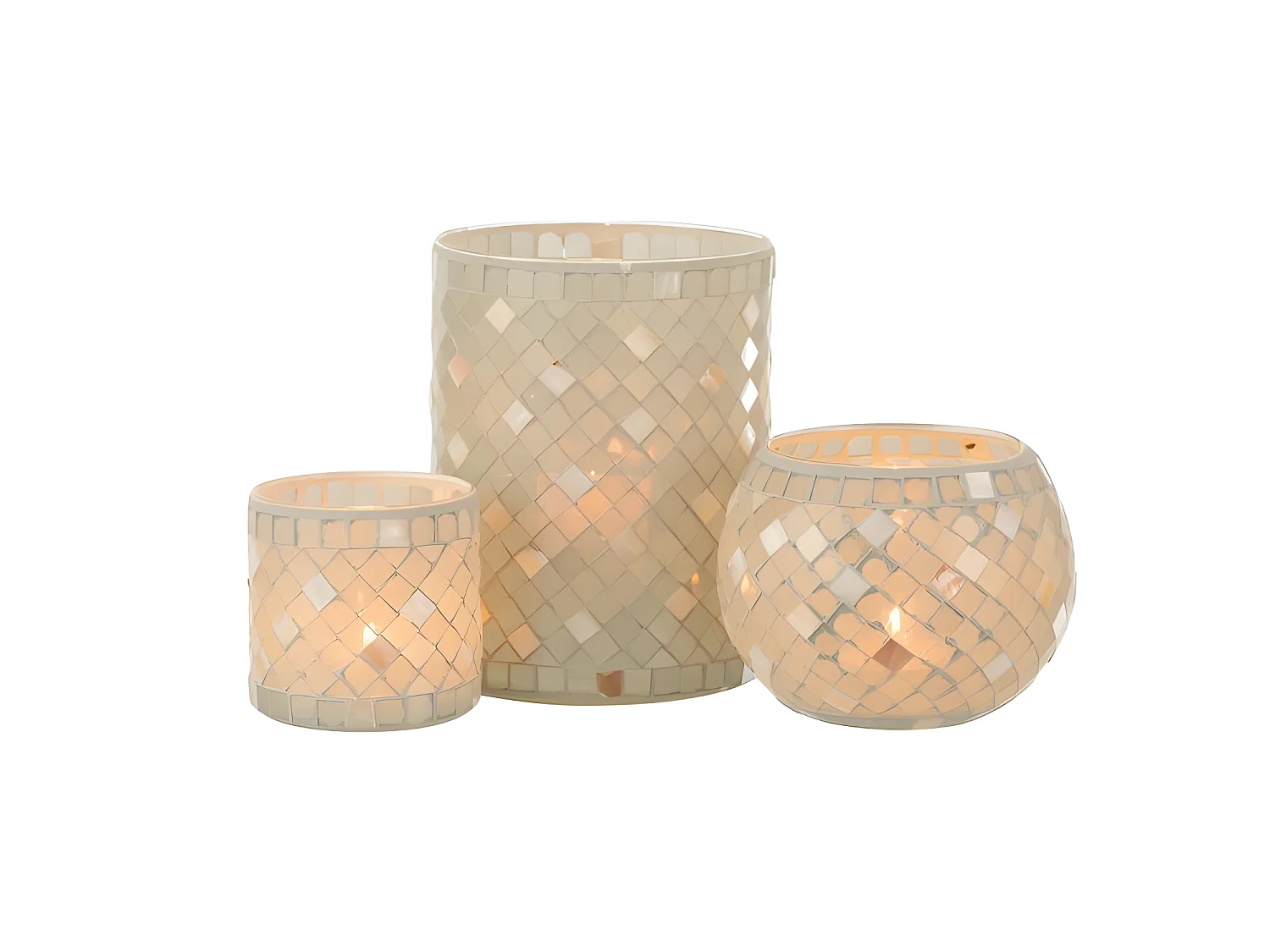 Portavelas mosaicos recto cristal gris/nácar 15x15 cm