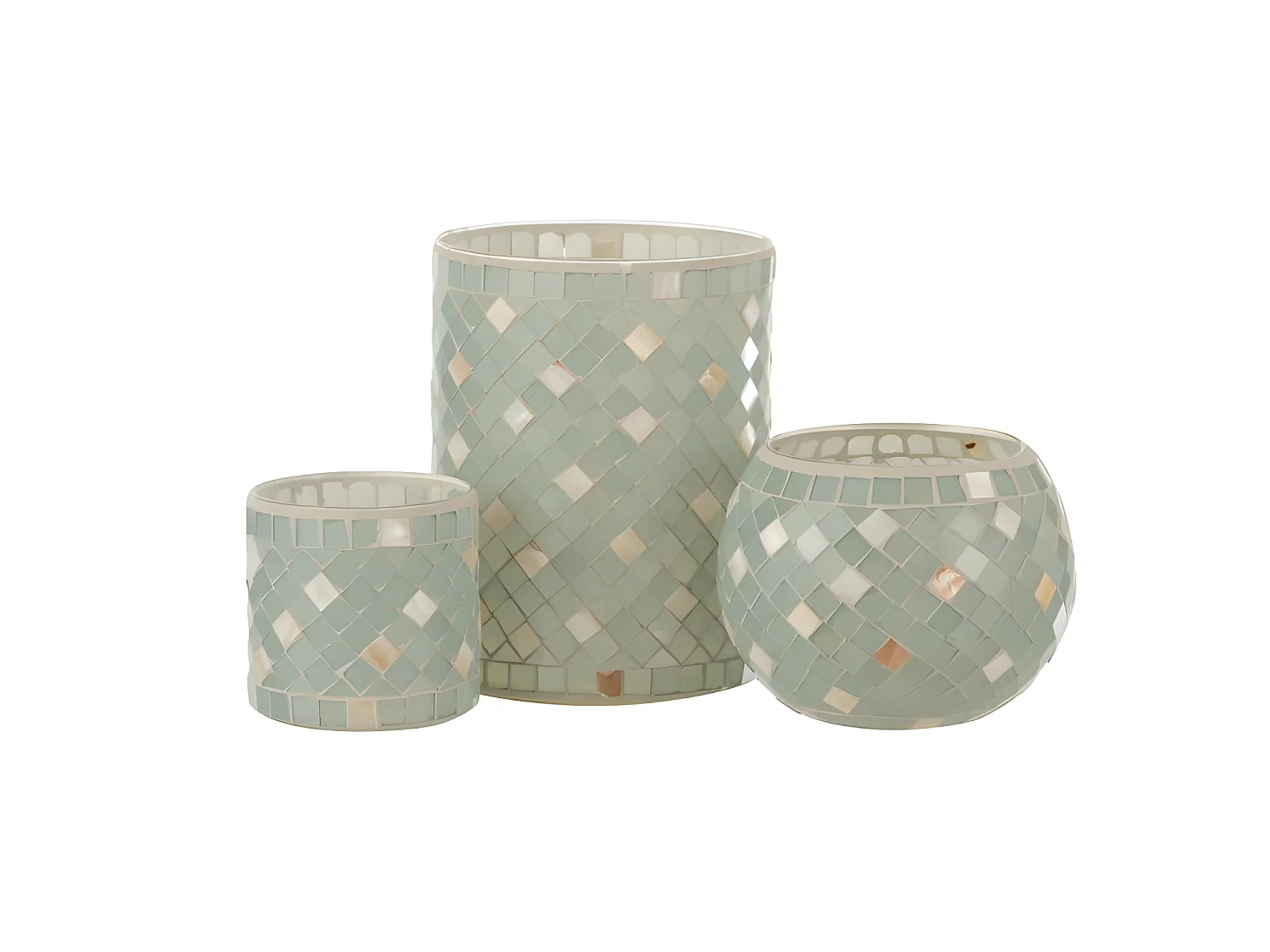 Portavelas mosaicos recto cristal gris/nácar 15x15 cm