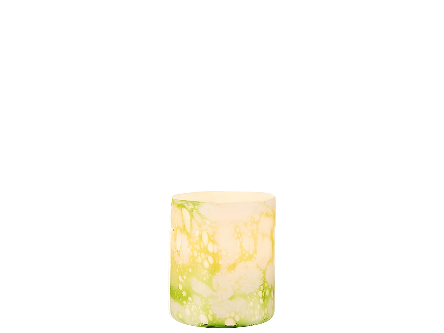 Portavelas de vidrio verde marmolado de 15x15x18 cm