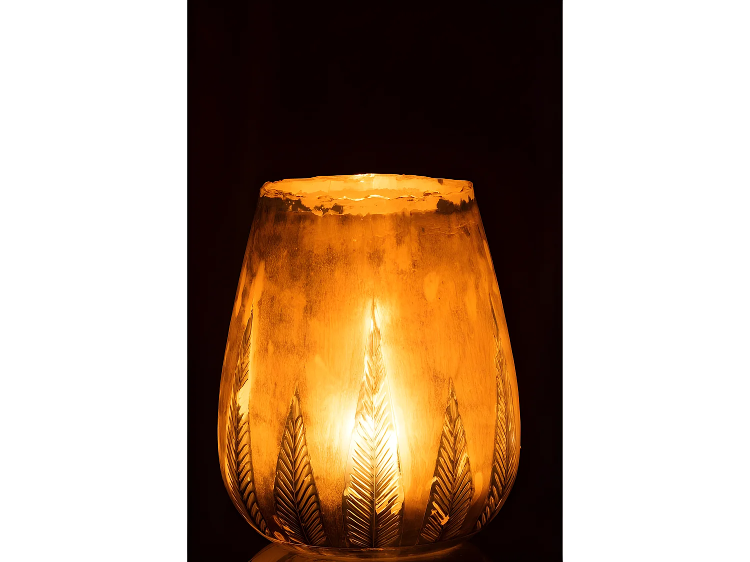 Portavelas hoja redondo cristal plata Alt. 31 cm