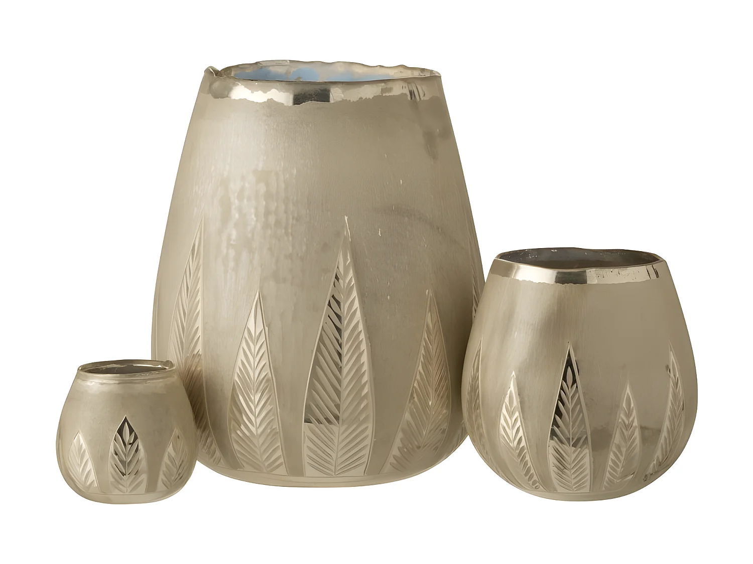 Portavelas hoja redondo cristal plata Alt. 31 cm