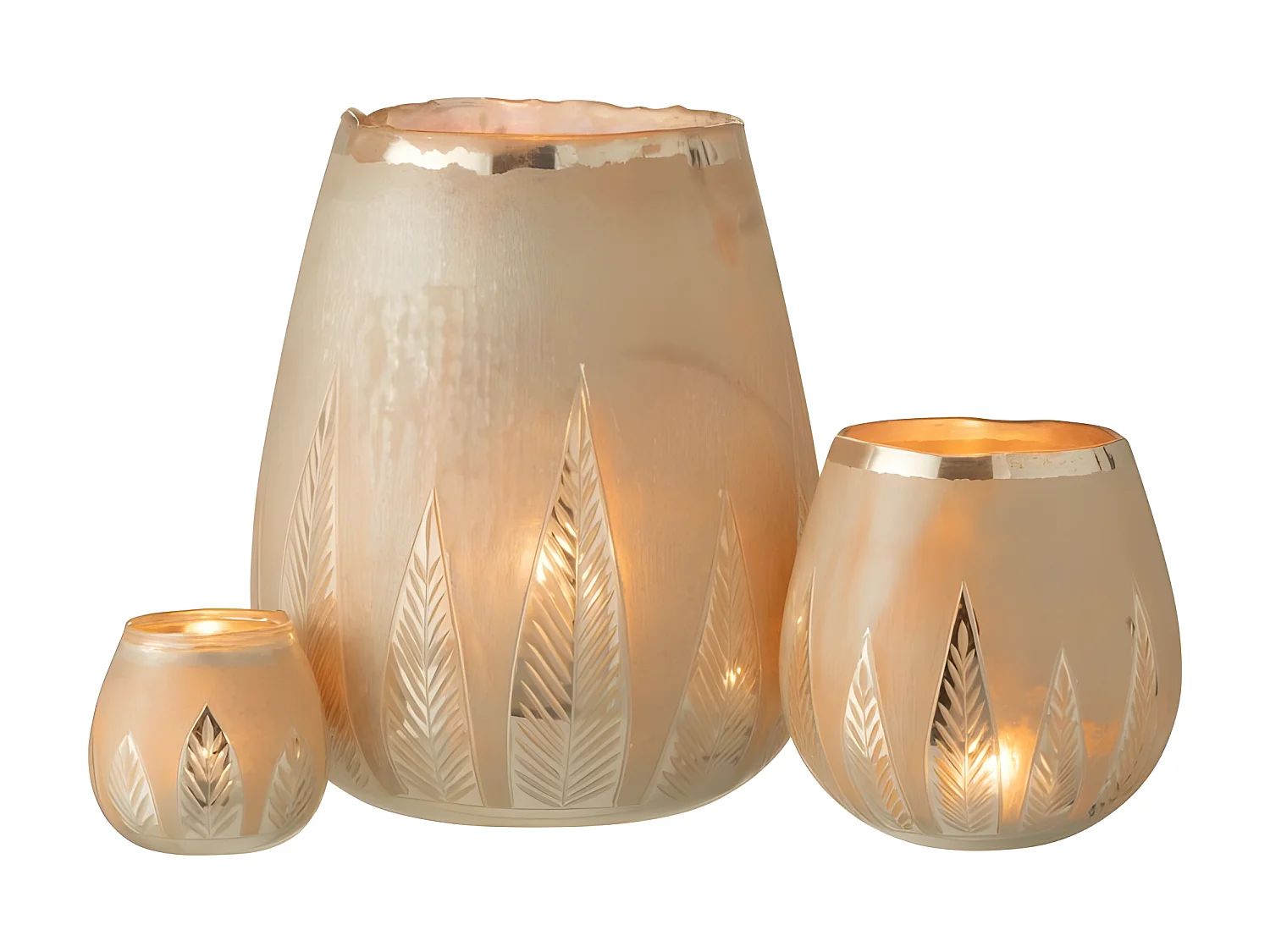 Portavelas hoja redondo cristal plata Alt. 31 cm