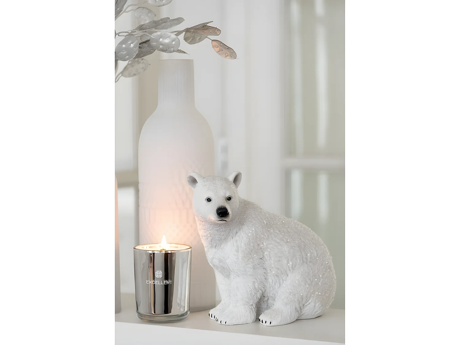 Candela profumata 50H in portacandele in vetro argento 9x9x12 cm