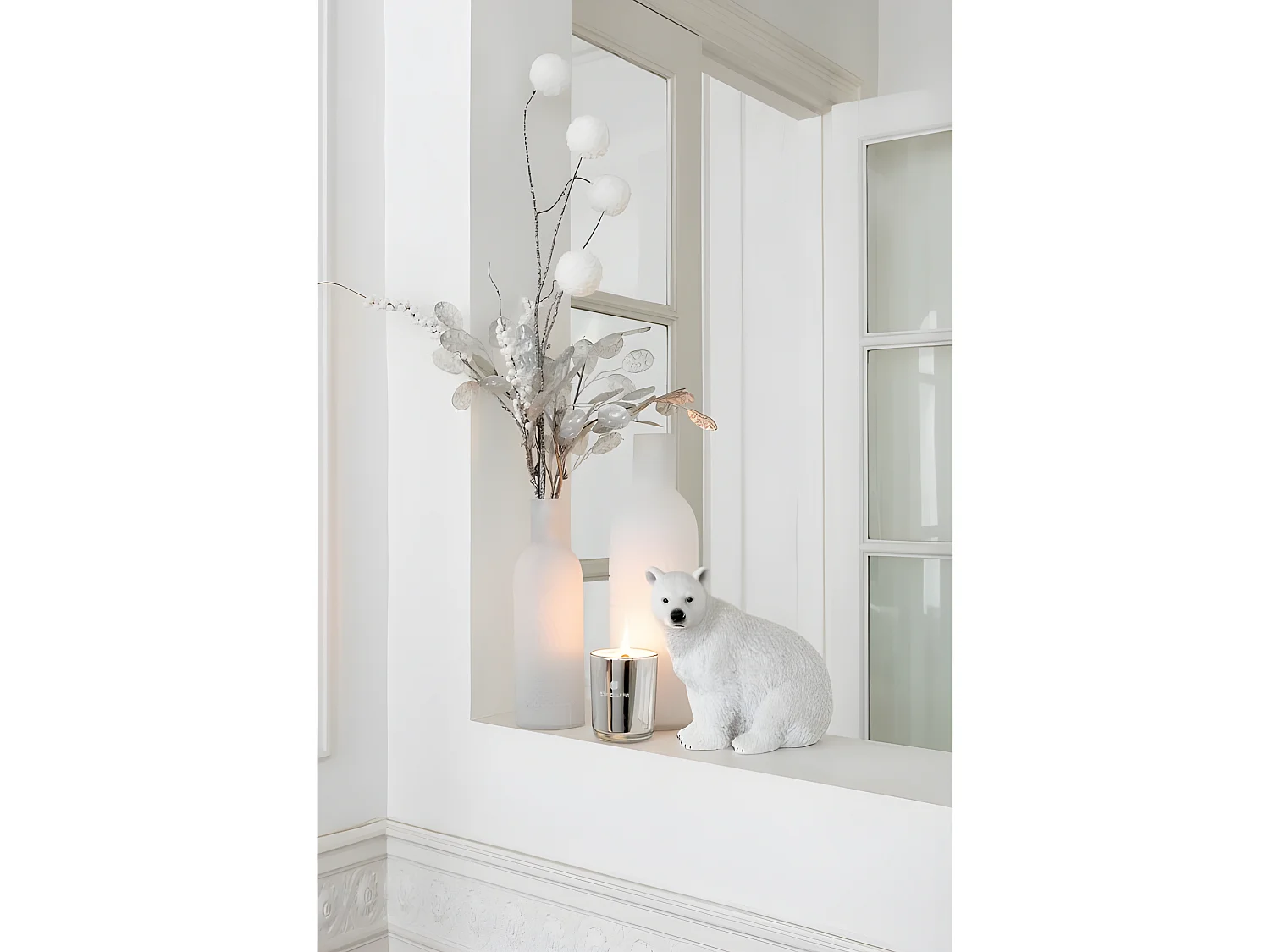 Candela profumata 50H in portacandele in vetro argento 9x9x12 cm