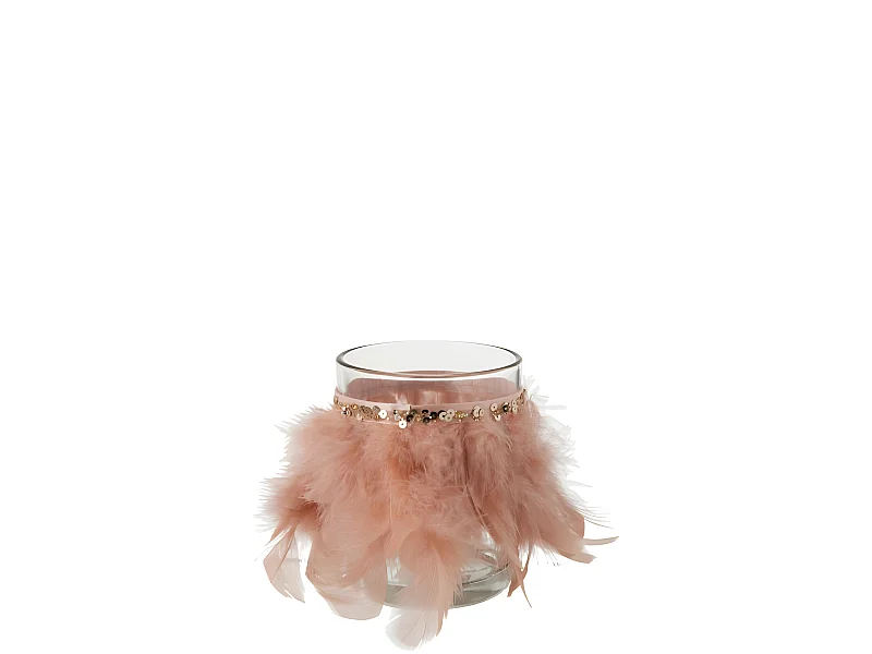 Portacandela in vetro rosa 10x10x13 cm