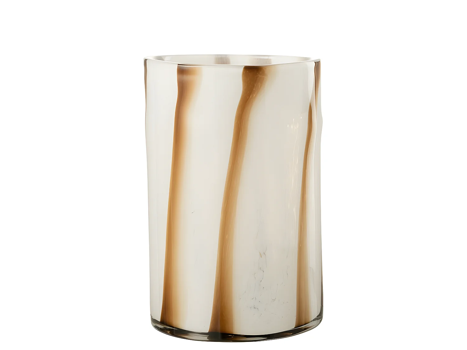 Portavelas de vidrio blanco con líneas marrones L20*l20*H30cm