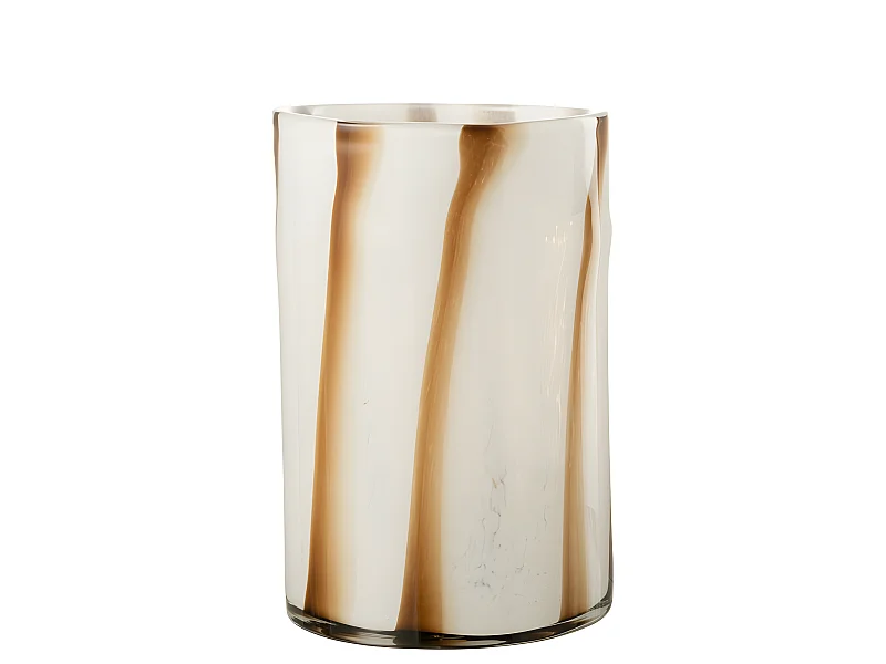 Portavelas de vidrio blanco con líneas marrones L20*l20*H30cm