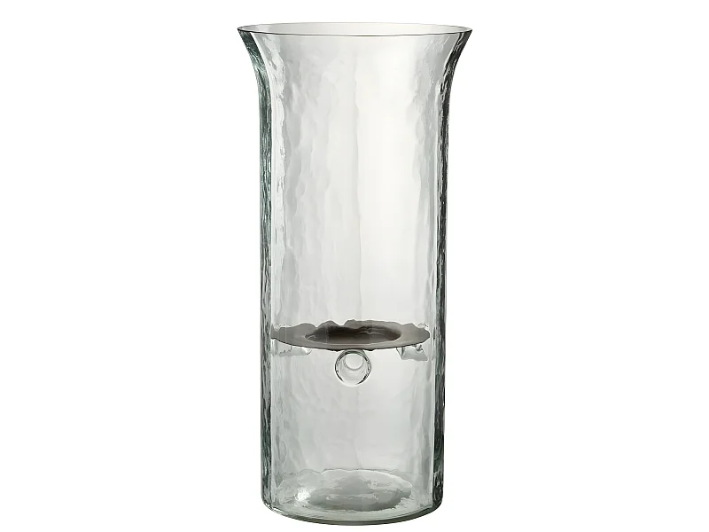 Bougeoir plat en verre transparent 19x19x40 cm