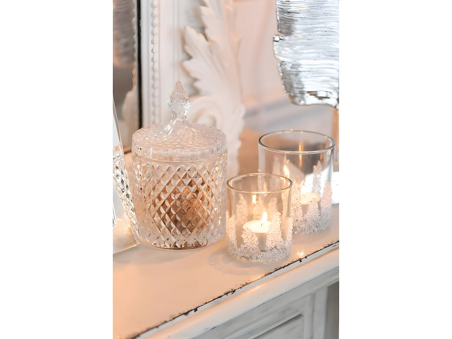 Photophore givré en verre transparent 8.5x8.5x10 cm