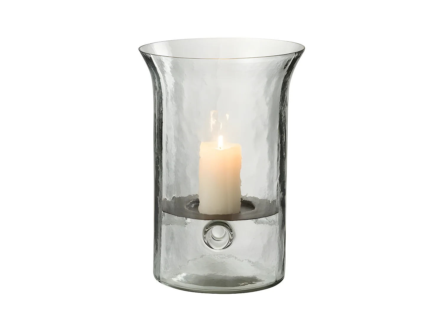 Candelabro de vidrio transparente de 19x19x27 cm.
