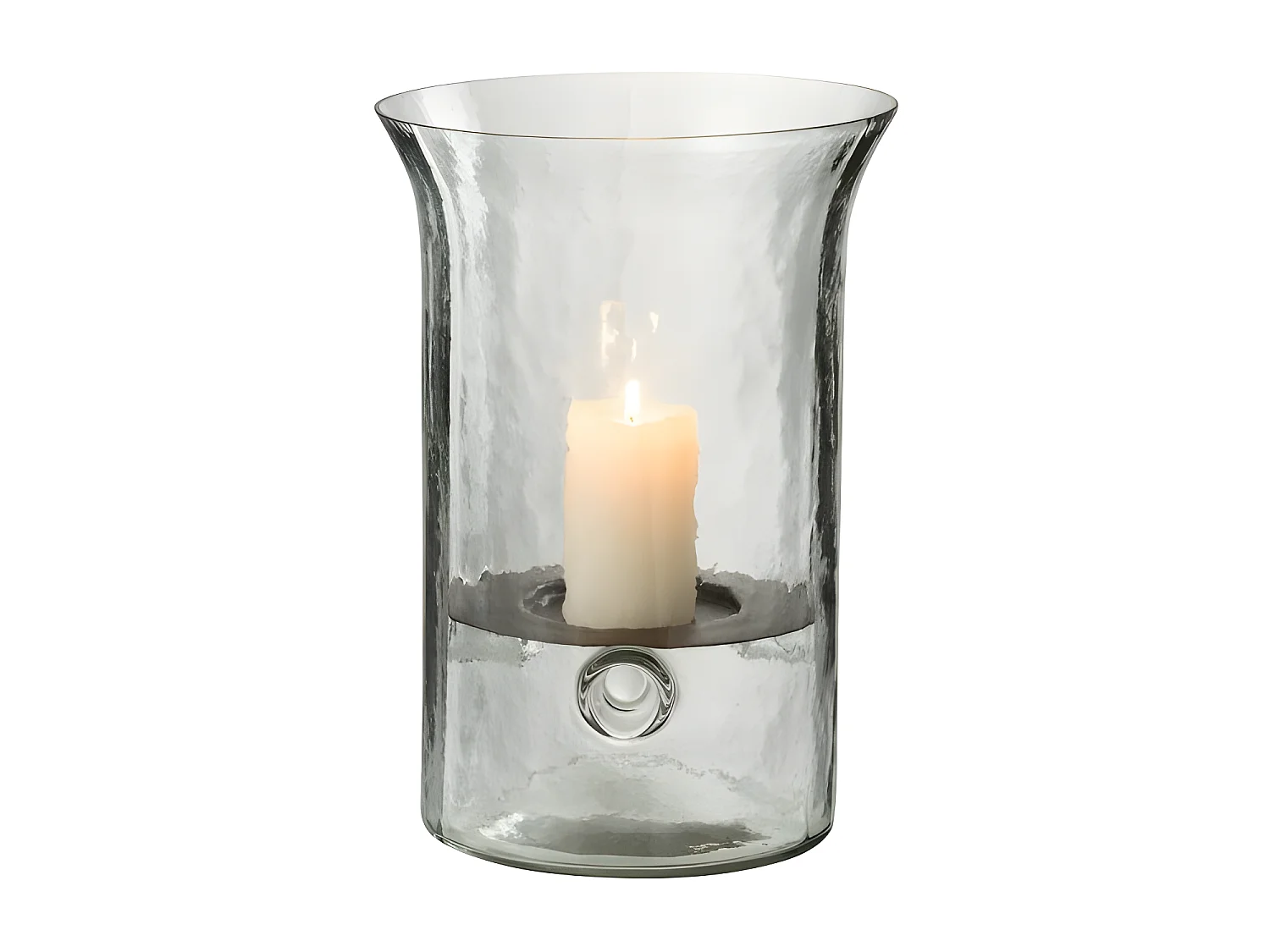 Candelabro de vidrio transparente de 19x19x27 cm.