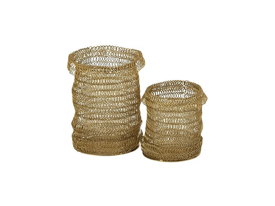 Portavelas de malla metálica dorada 10x10x16 cm