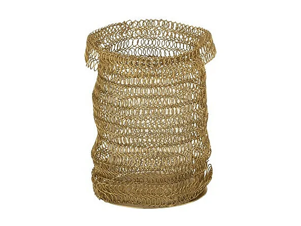 Photophore dans filet maille en métal doré 10x10x16 cm