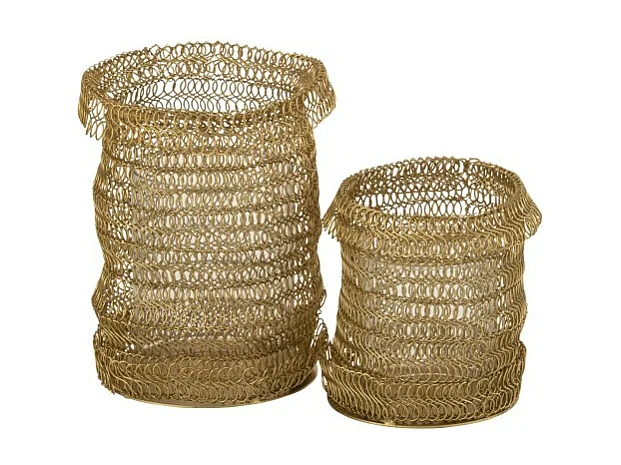 Photophore dans filet maille en métal doré 10x10x16 cm