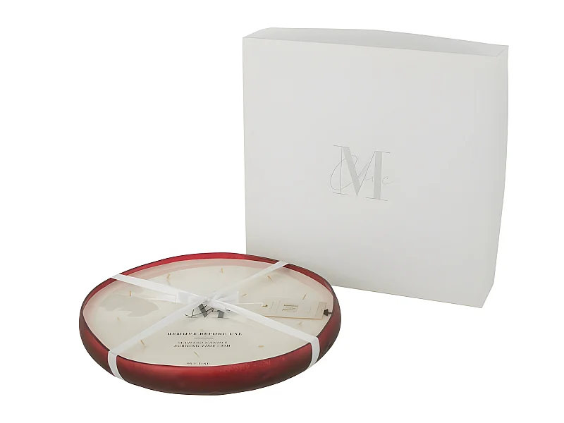 Candela profumata piatta in portacandele in vetro rossa 37x37x5 cm