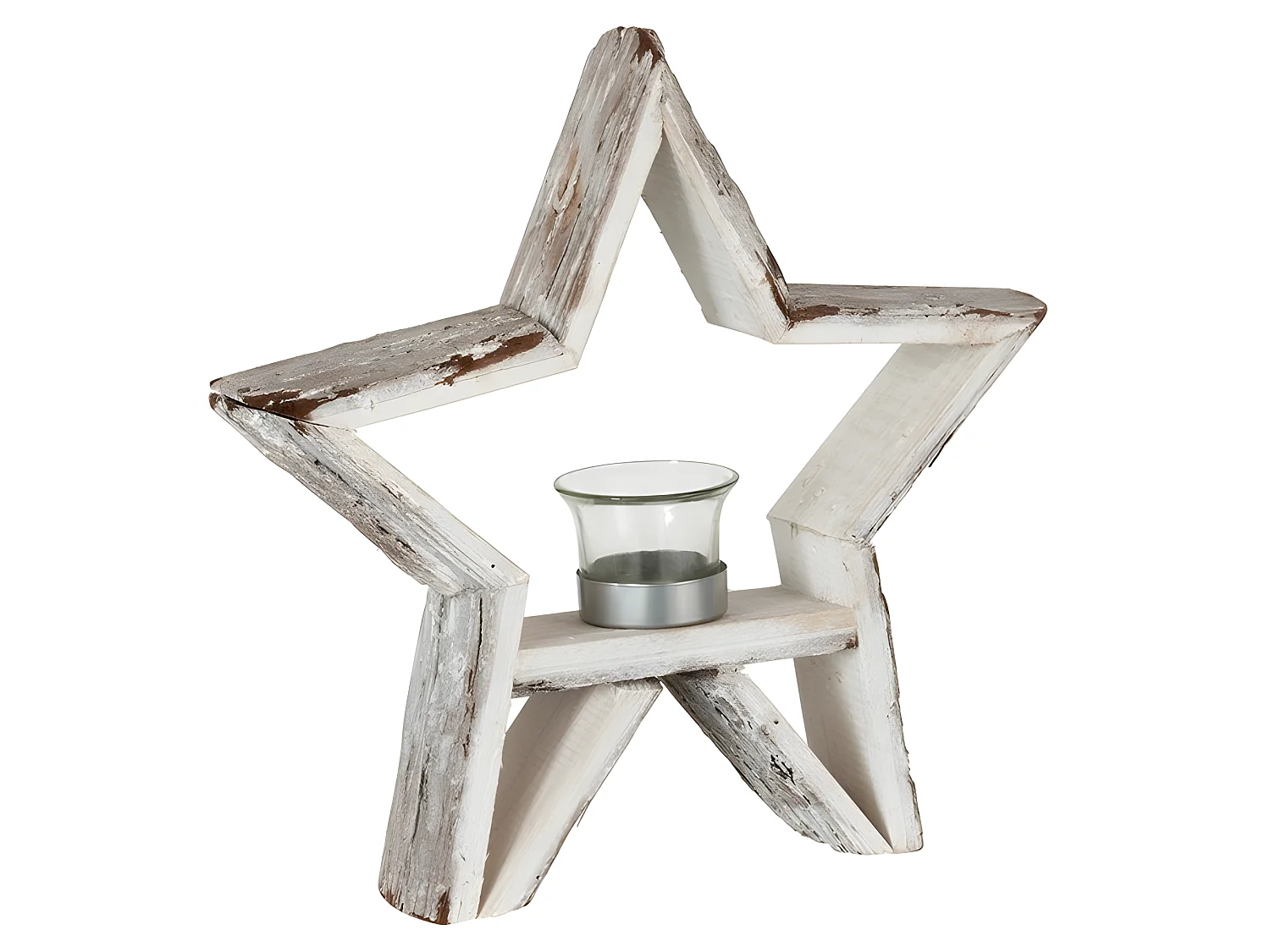 Portavelas estrella madera marrón/blanco Alt. 29 cm
