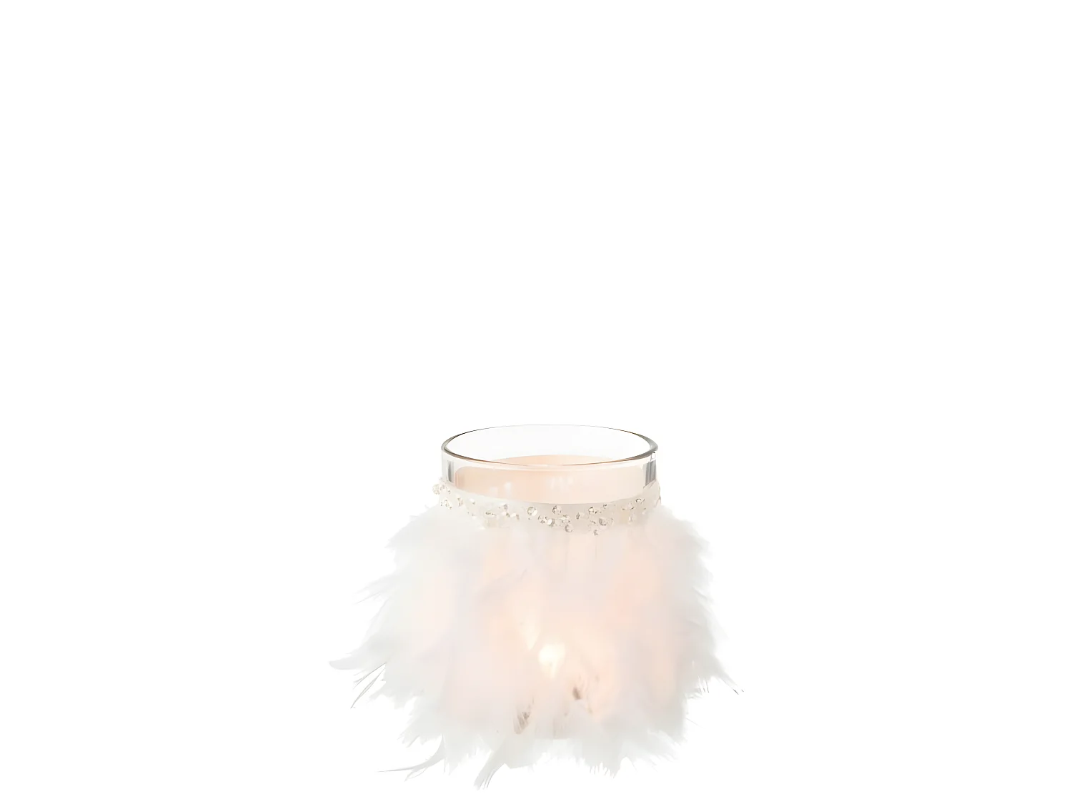 Portavelas plumas blanco cristal transparente Alt. 12