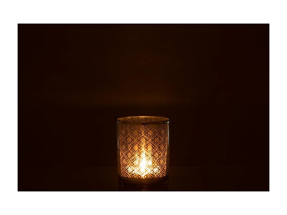 Photophore en verre argent 10x10x12.5 cm