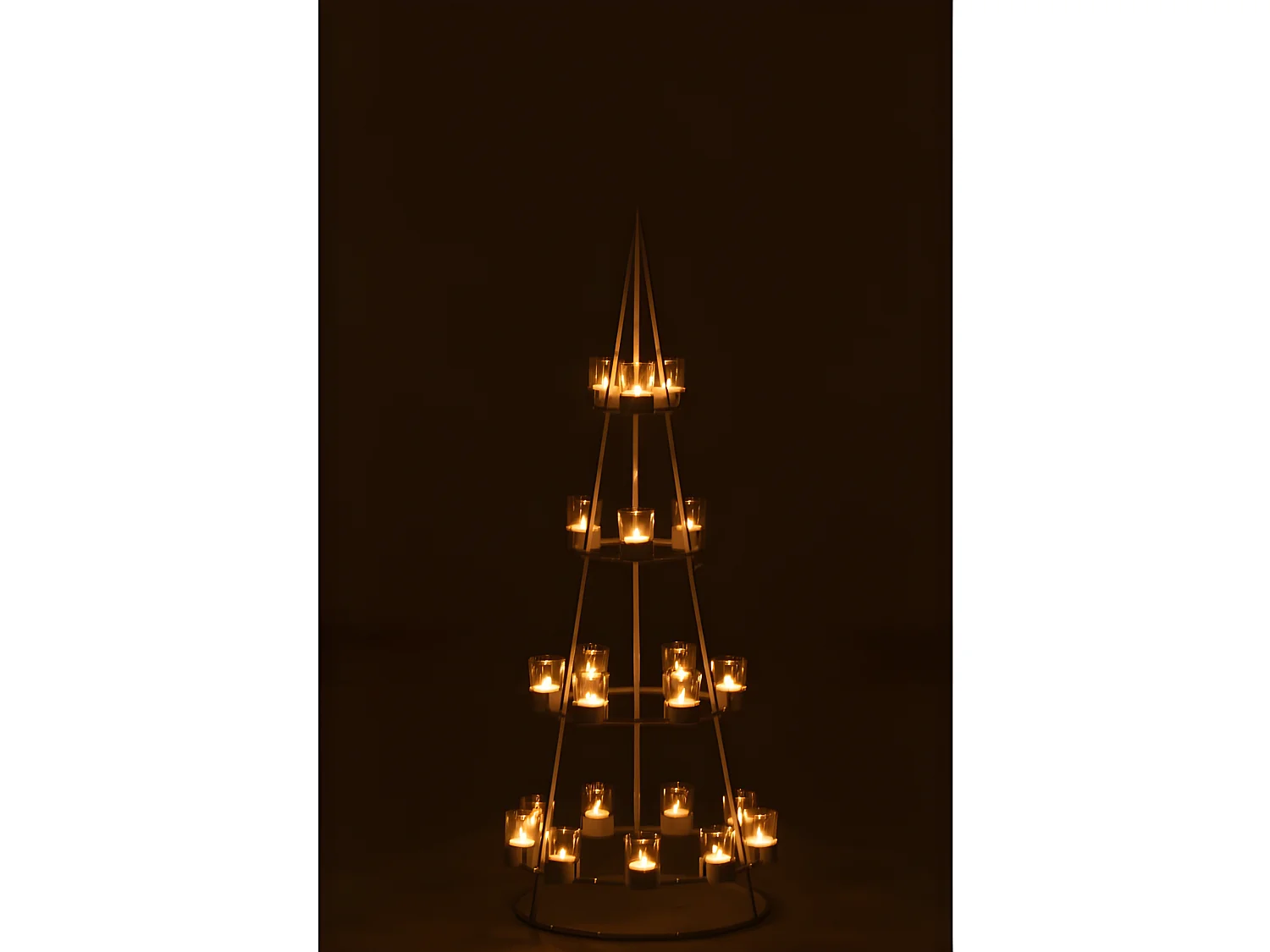 Árbol con 21 portavelas de vidrio en metal blanco 42x42x110 cm