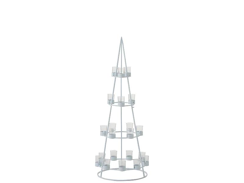 Albero con 21 portacandele in vetro in metallo bianco 42x42x110 cm