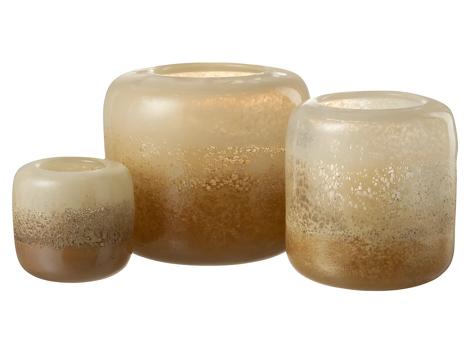 Portavelas de vidrio marrón y beige de 14x14x13cm