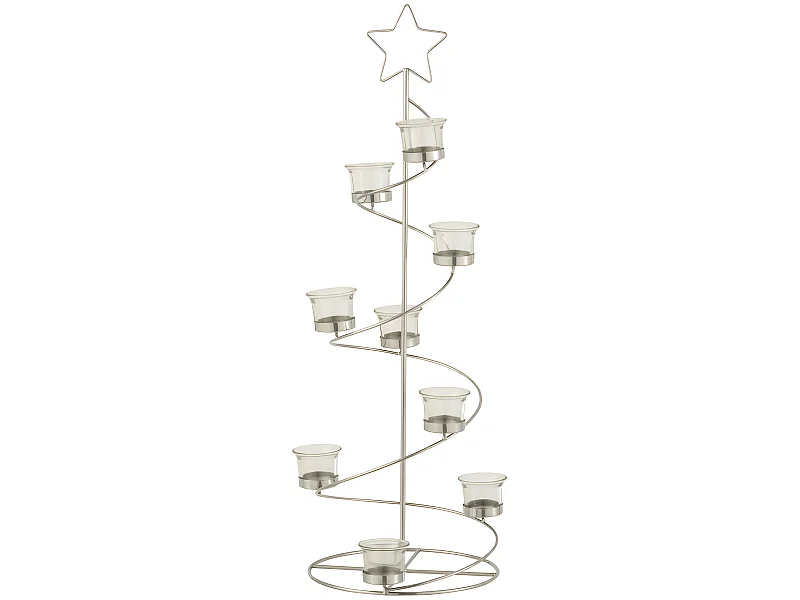Portavelas árbol espiral hierro/cristal plata Alt. 71 cm
